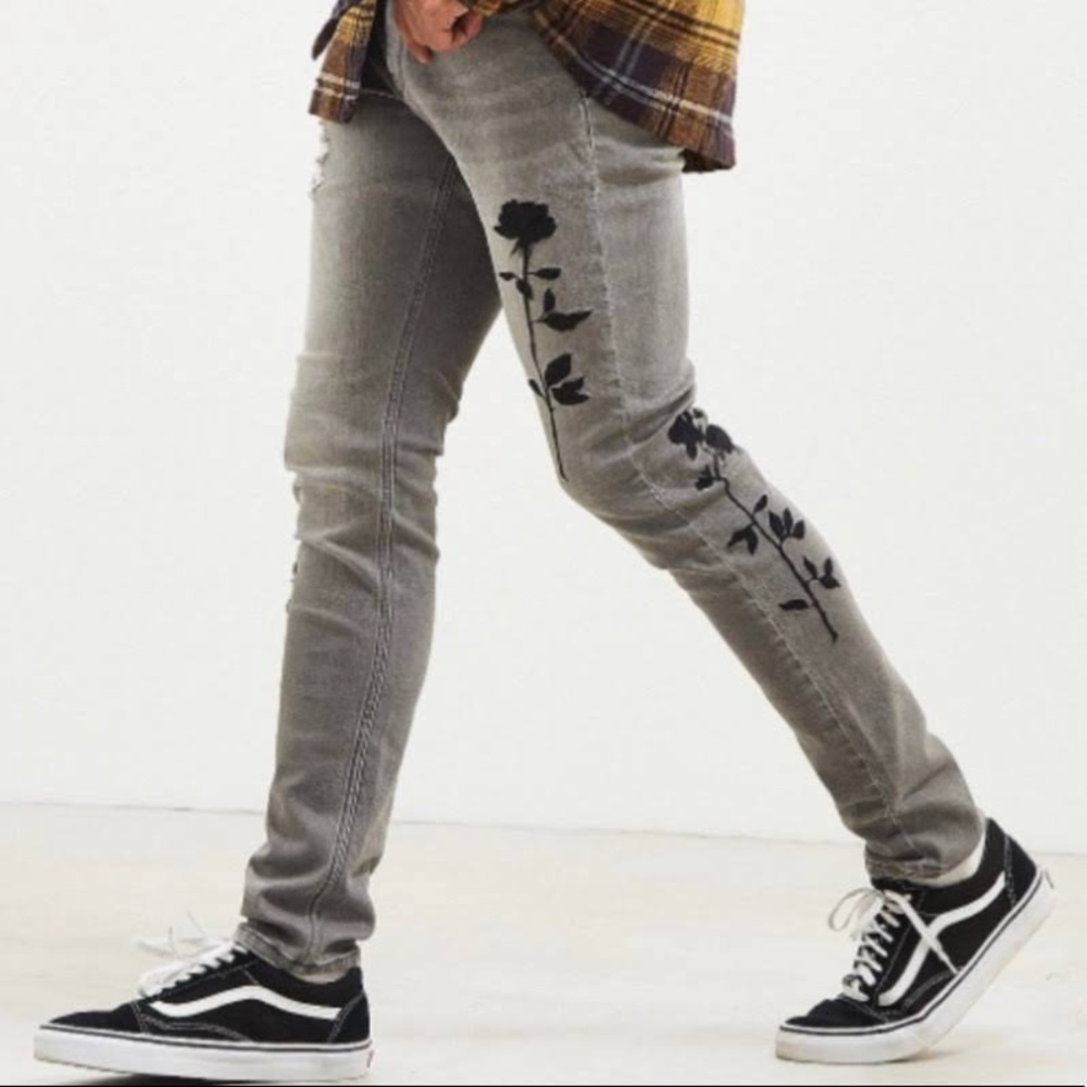 Gray detailed skinny stretch jeans never worn